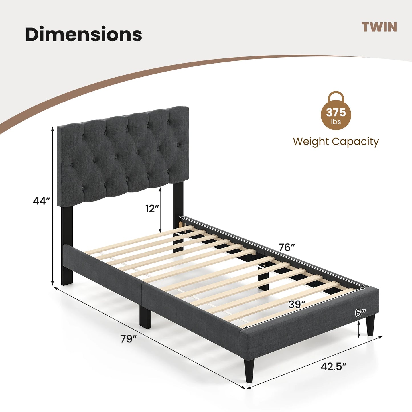 HOMASIS Bed Frame With Button Tufted Headboard And Wooden Slats