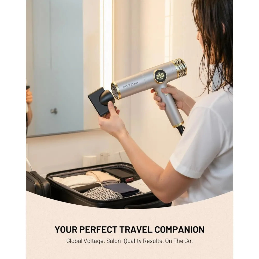 HITTIONA Dual Voltage Travel Hair Dryer Magnetic Diffuser 2000W Ionic