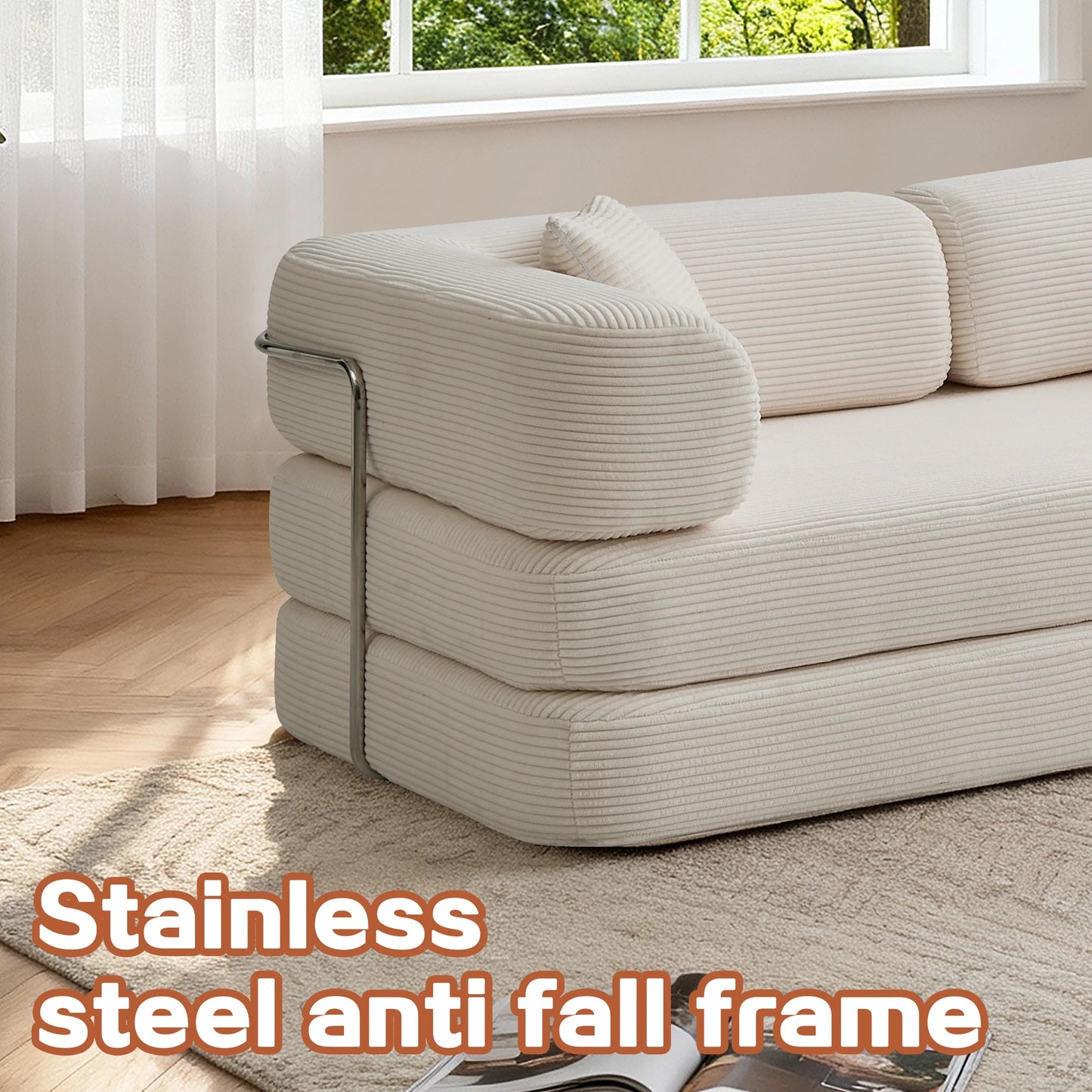 Foldable Convertible Futon Sofa Bed With L Shaped Armrests