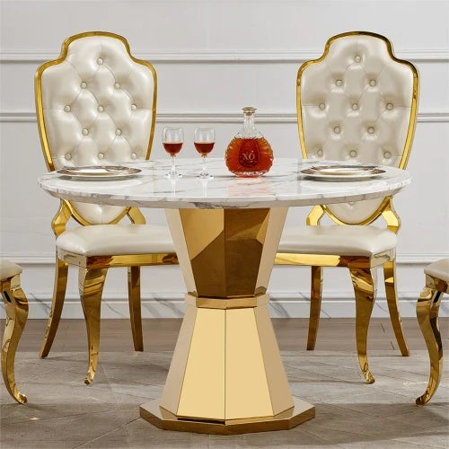 Round Marble Dining Table With High Gloss Stainless Steel Base