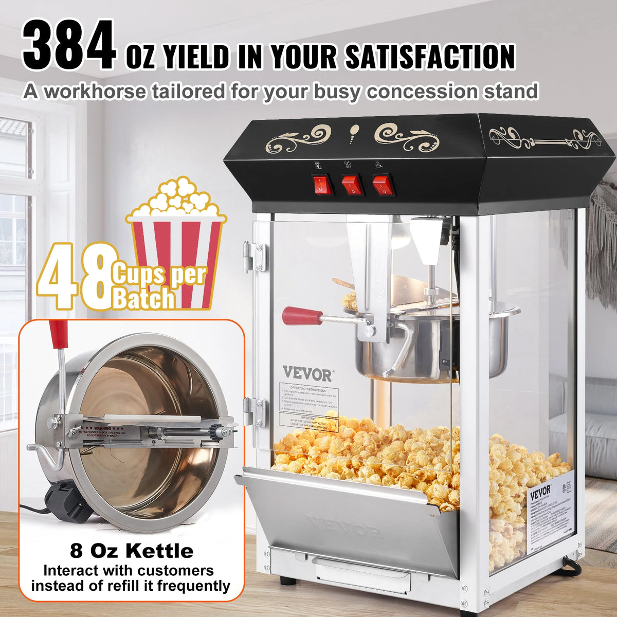 SucceBuy Commercial Countertop Popcorn Maker Machine With Tempered Glass
