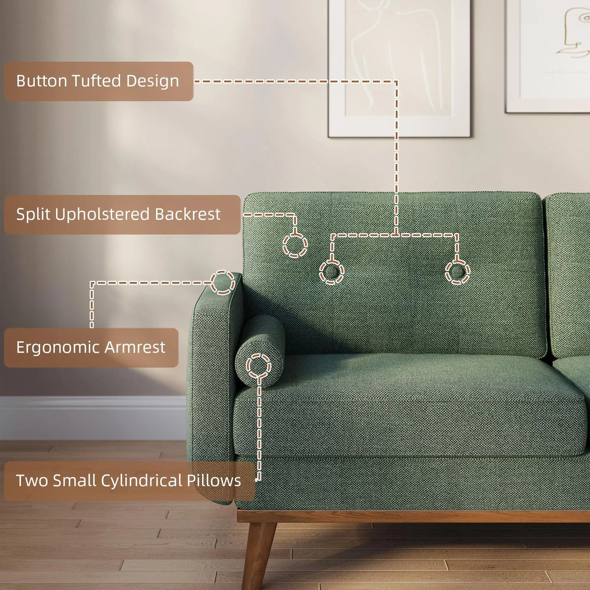 Studyset Mid Century Modern Linen Upholstered Loveseat Sofa