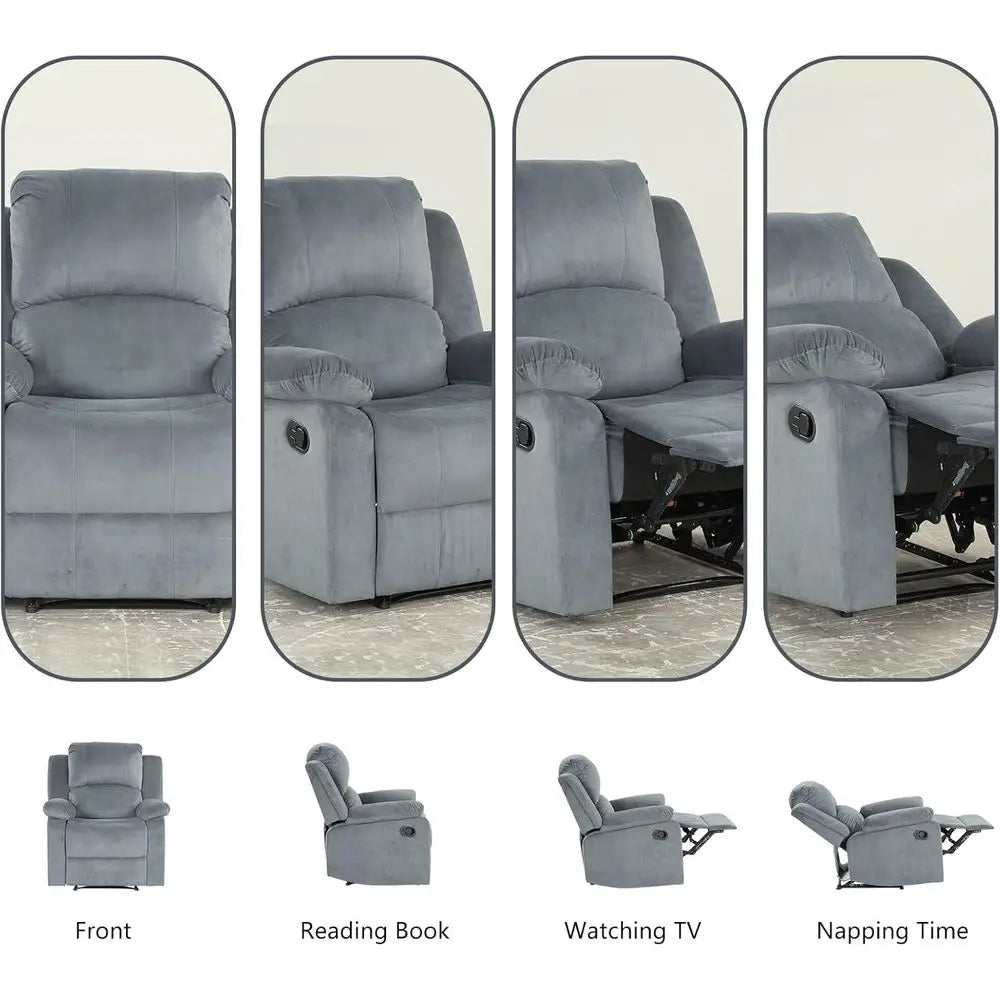Manual Recliner Chair Overstuffed Fabric Sofa For Living Room