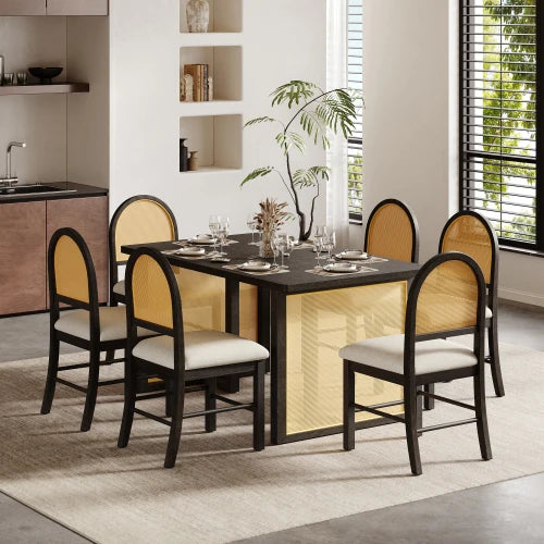 Farmhouse Dining Room Set for Six with Oak Veneer Chairs