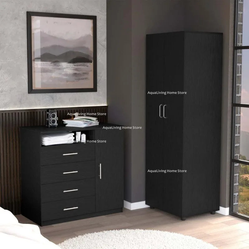 Modern Bedroom Furniture Set With Wardrobe And Four Drawer Dresser