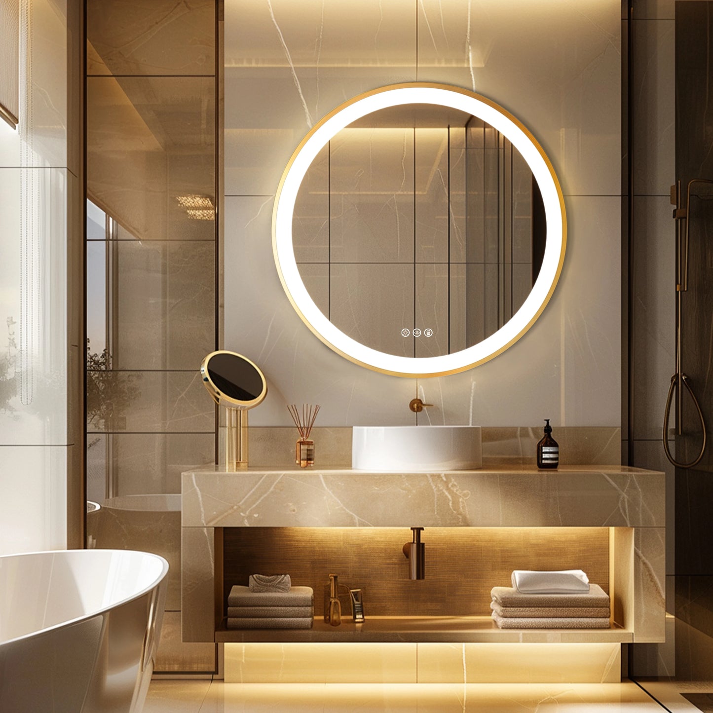 Wisfor LED Lighted Bathroom Mirror With Bluetooth Speaker Anti Fog Dimming