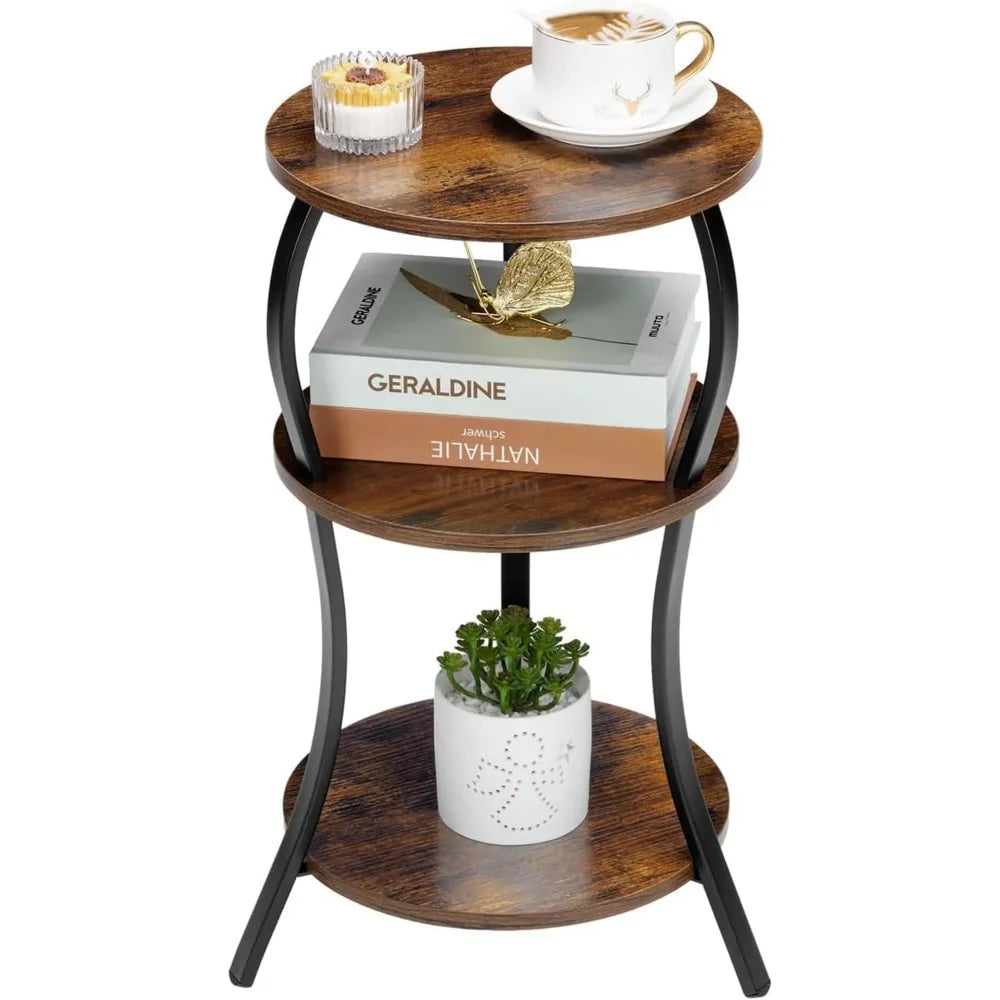 NBVCX Three Tier Round Side Table for Living Room Spaces