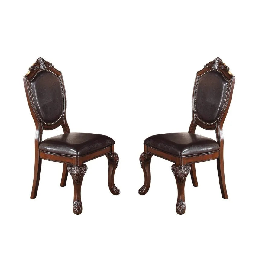 Antique 5 Piece Dining Set Round Table With Padded Chairs Rubberwood Veneer