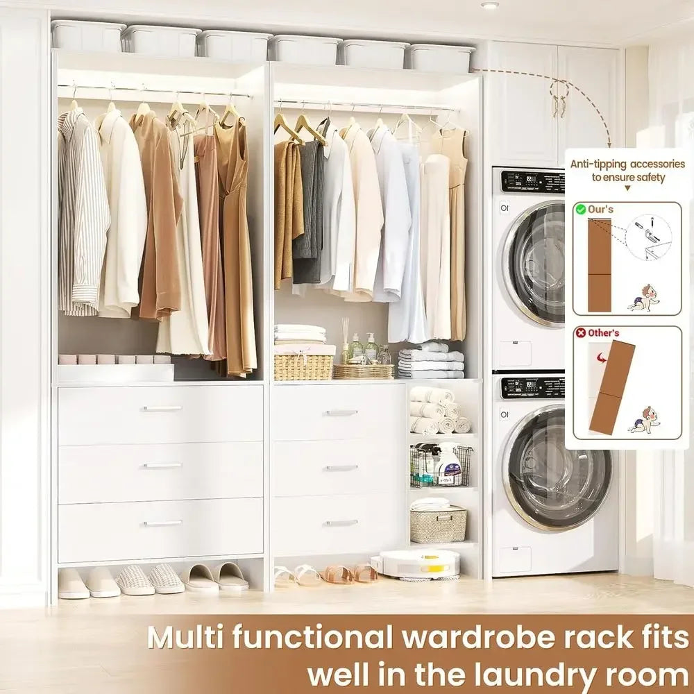 Wood Closet Organizer System With Six Drawers For Walk-In Closets