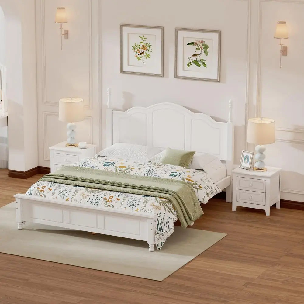 Bright Designs 3 Piece Wood Platform Bed Set With Nightstands