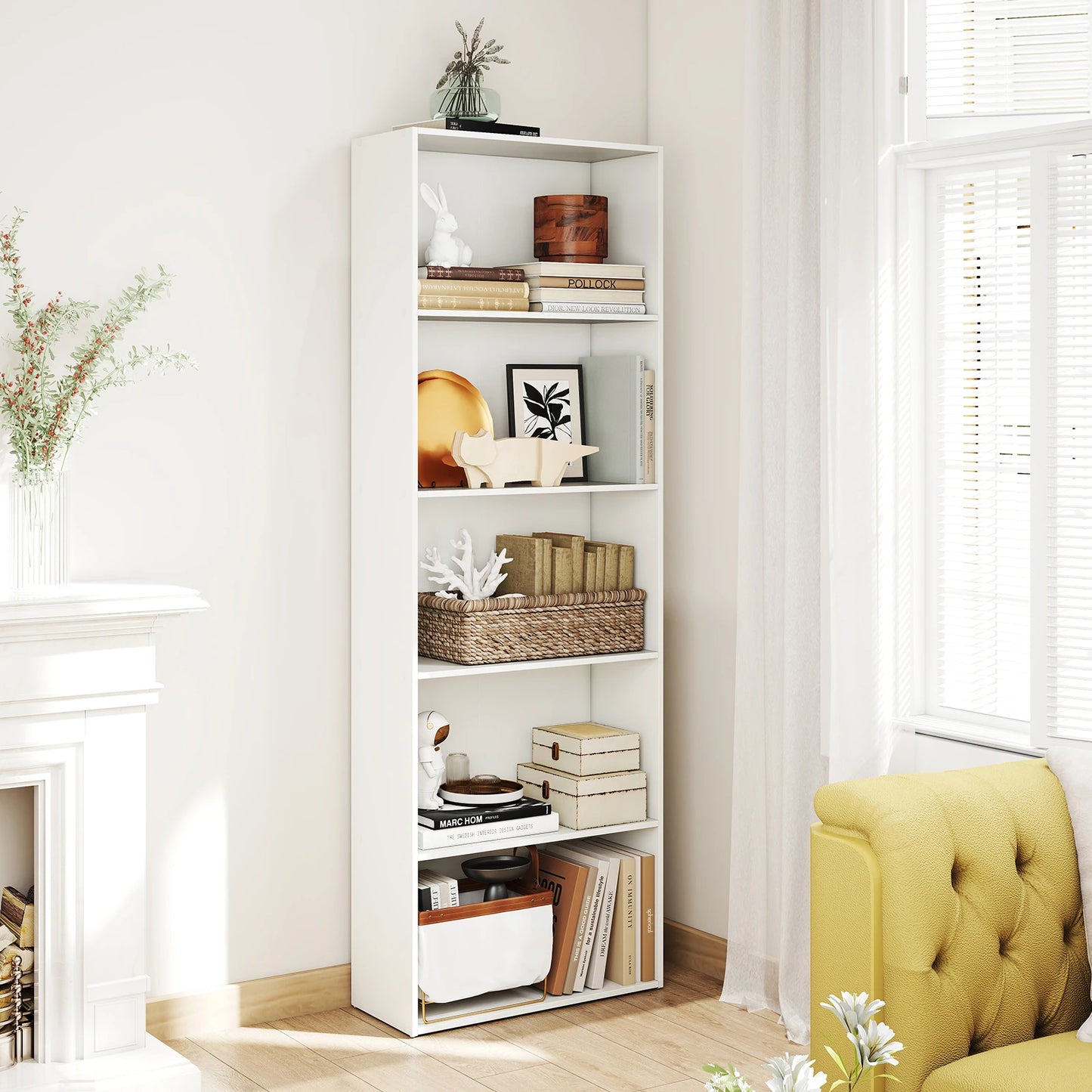 HOMASIS 5 Shelf Storage Bookcase Modern Multi Functional Display Cabinet