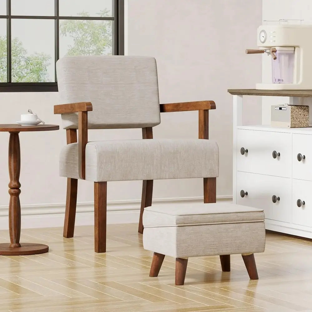 Two Piece Accent Chair Set With Side Table And Armrests