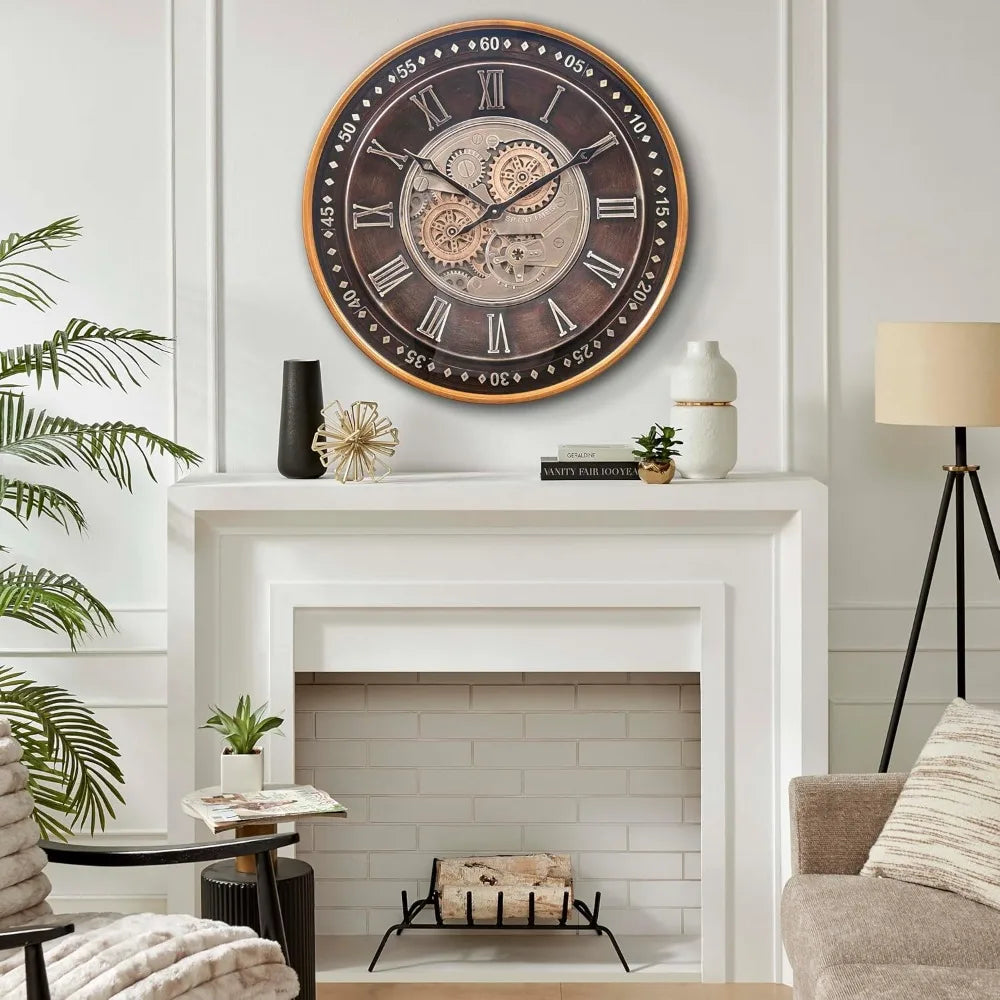 Industrial Steampunk Wall Clock With Moving Gears Antique Metal