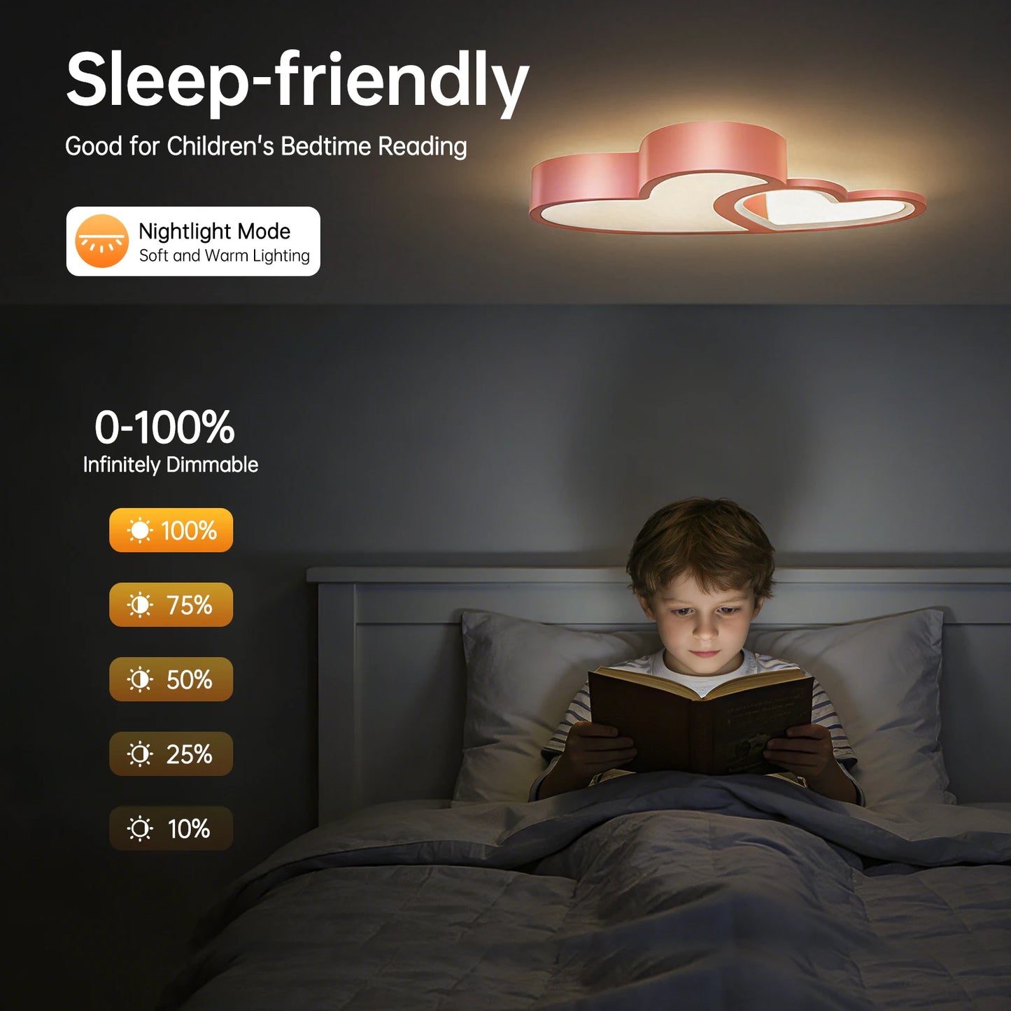 Heart Shaped LED Ceiling Light With Remote Dimmable Kids Room