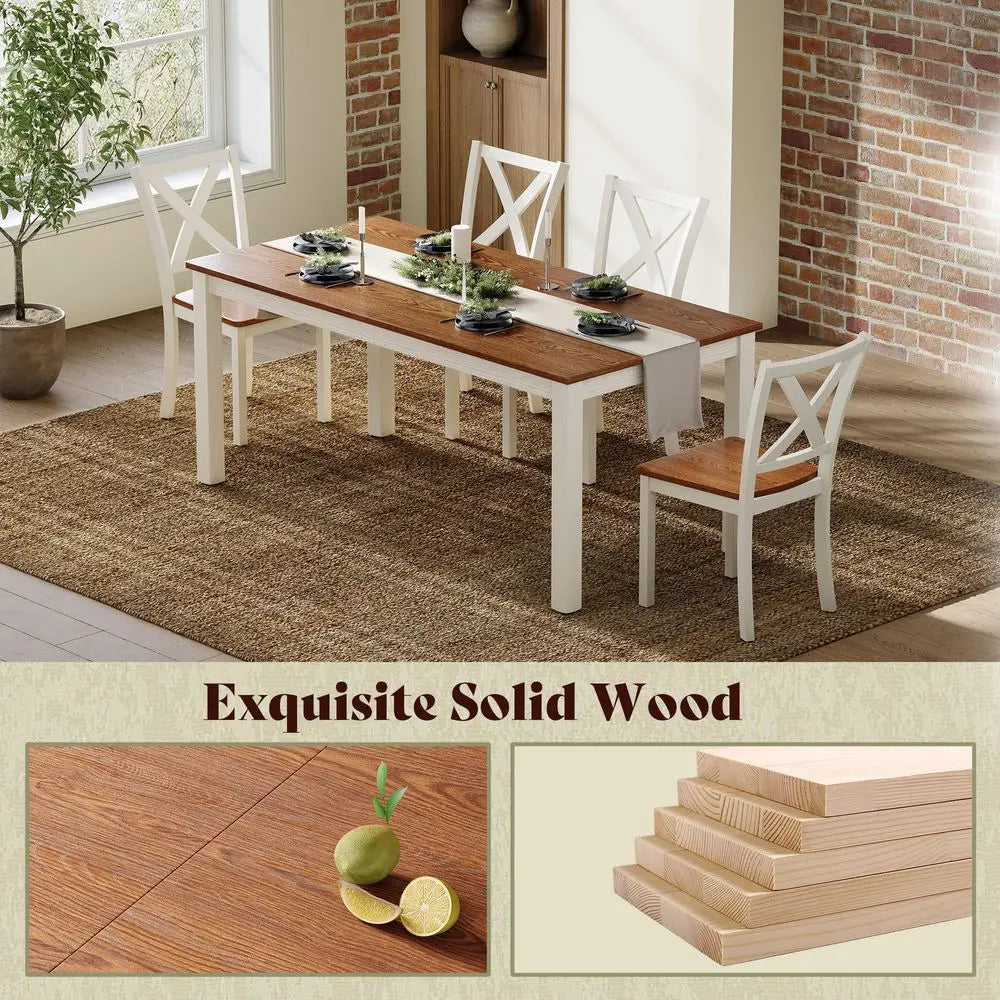 Farmhouse Dining Table Set With Bench And Chairs For Six