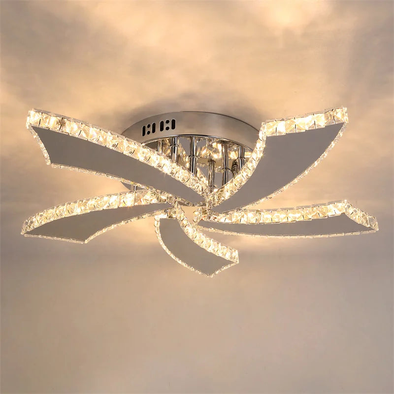 VETRULUS Modern Crystal LED Ceiling Fan Chandelier Smart Remote