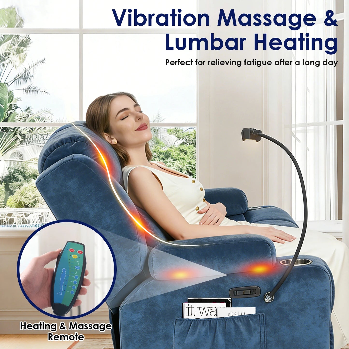 Manual Recliner Sofa With Massage Heating And Bluetooth Console