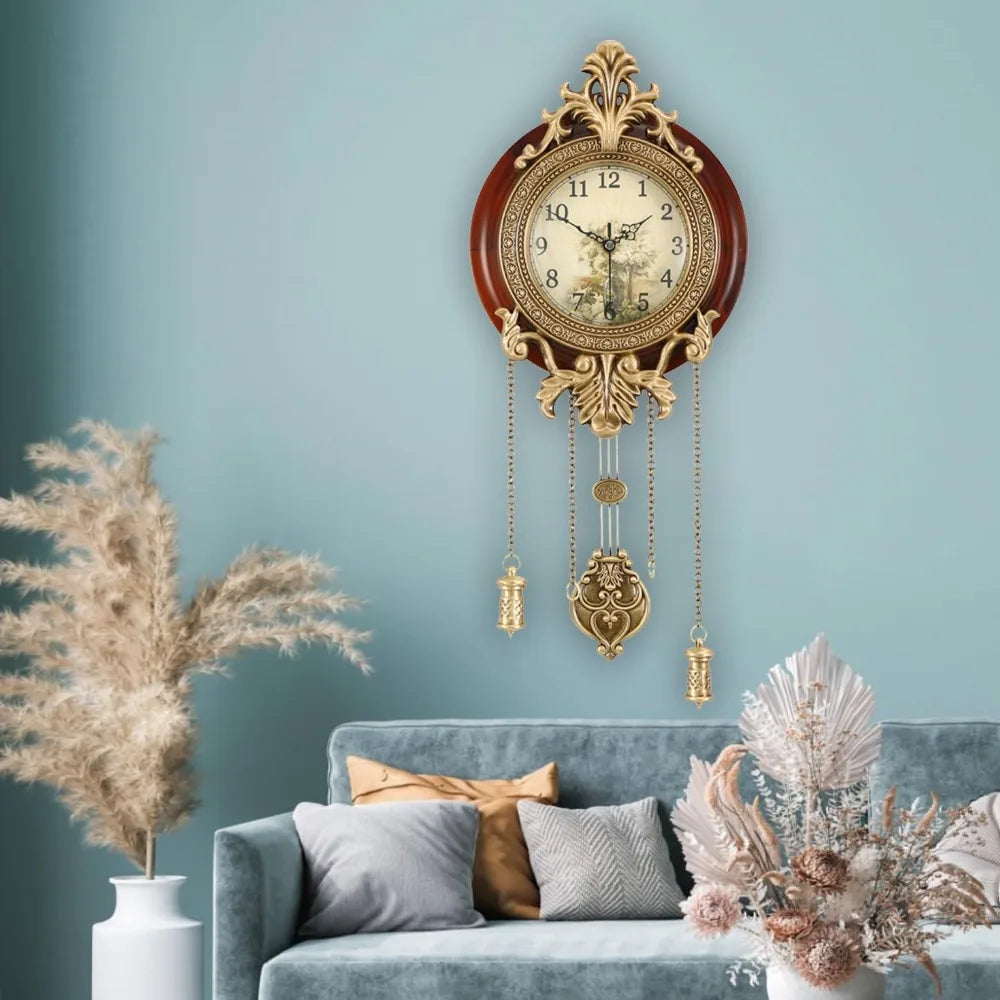 Vintage Wood Wall Clock With Pendulum Swing Design
