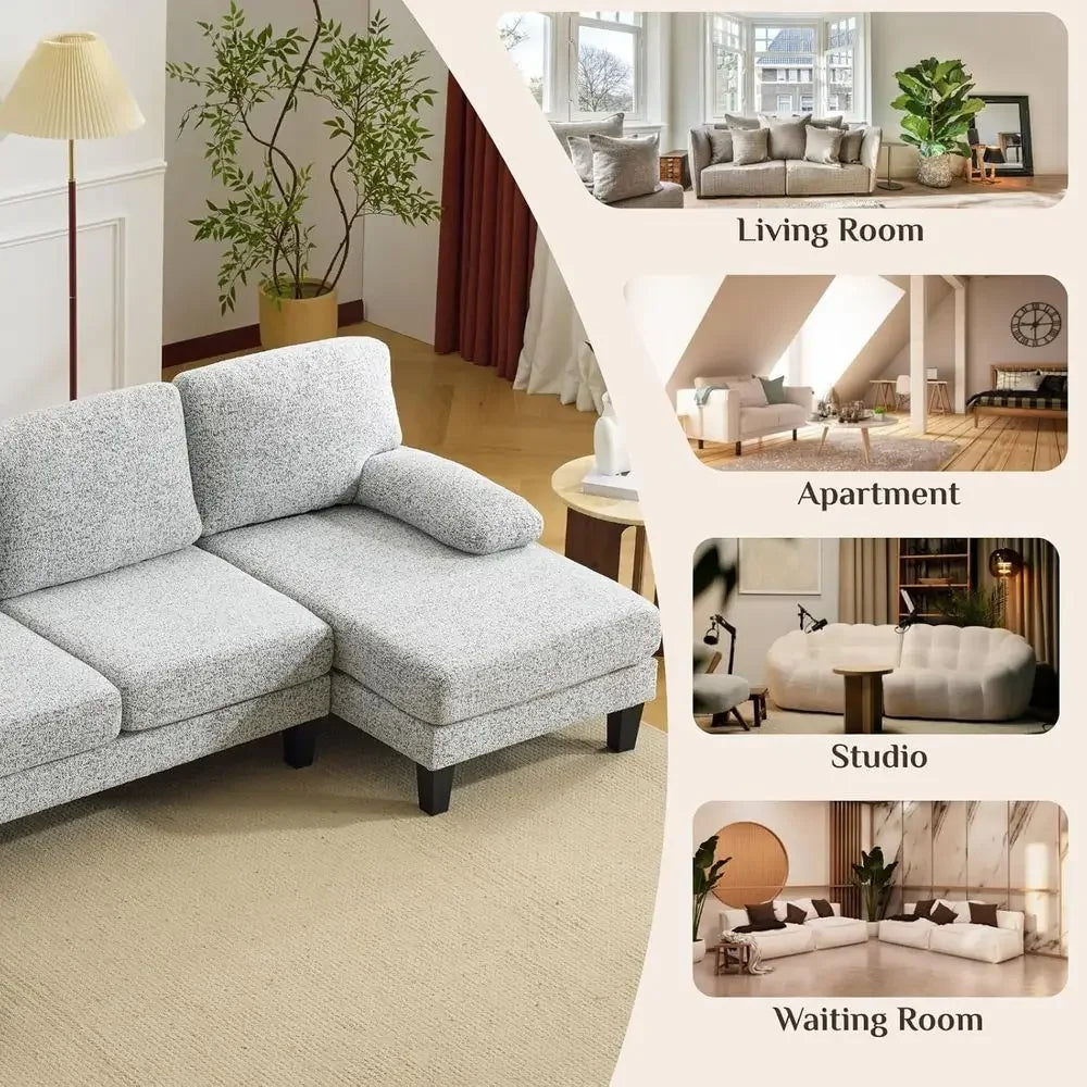 U-Shape Sectional Sofa Chenille Upholstery Four Seats And Wood Legs