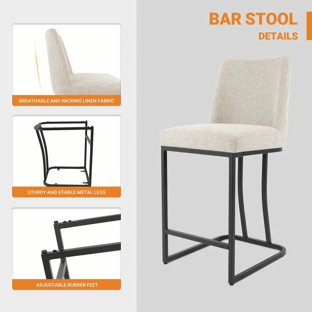 Counter Height Upholstered Bar Stools Set of Four Metal Frame