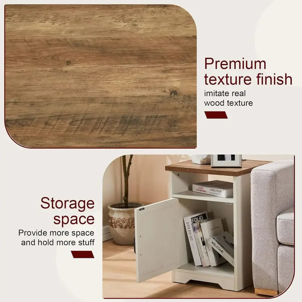 Sliding Door TV Stand Coffee Table End Tables Side Table With Charging Ports