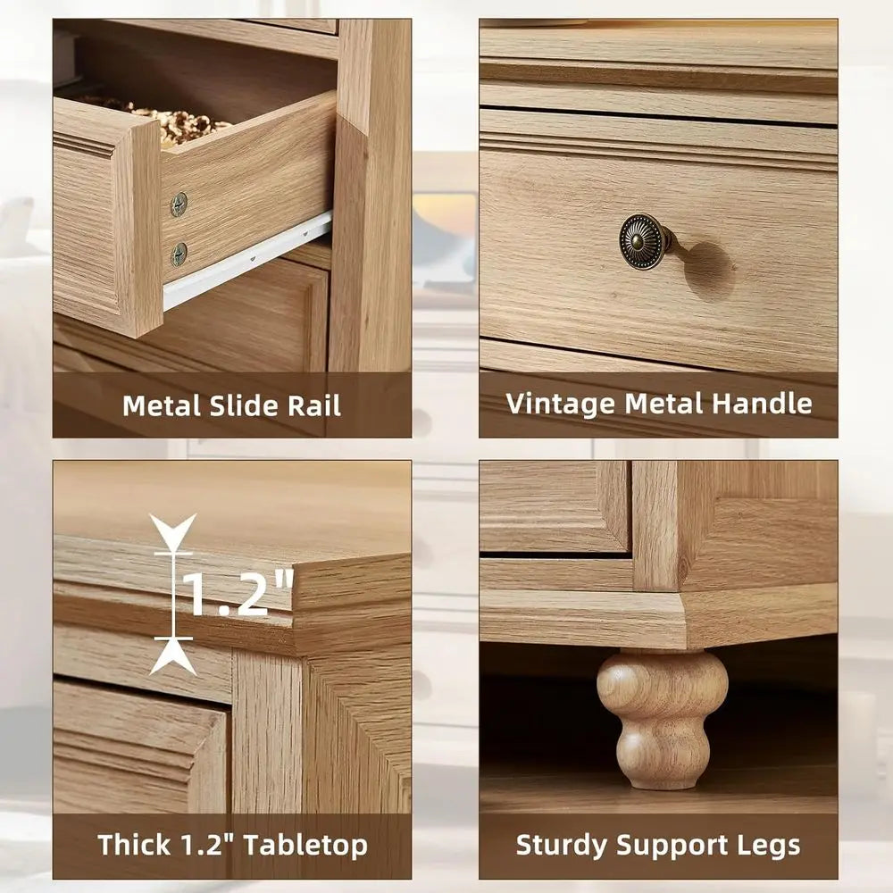 Farmhouse Nightstand Set of 2 with Three Drawers Metal Handles