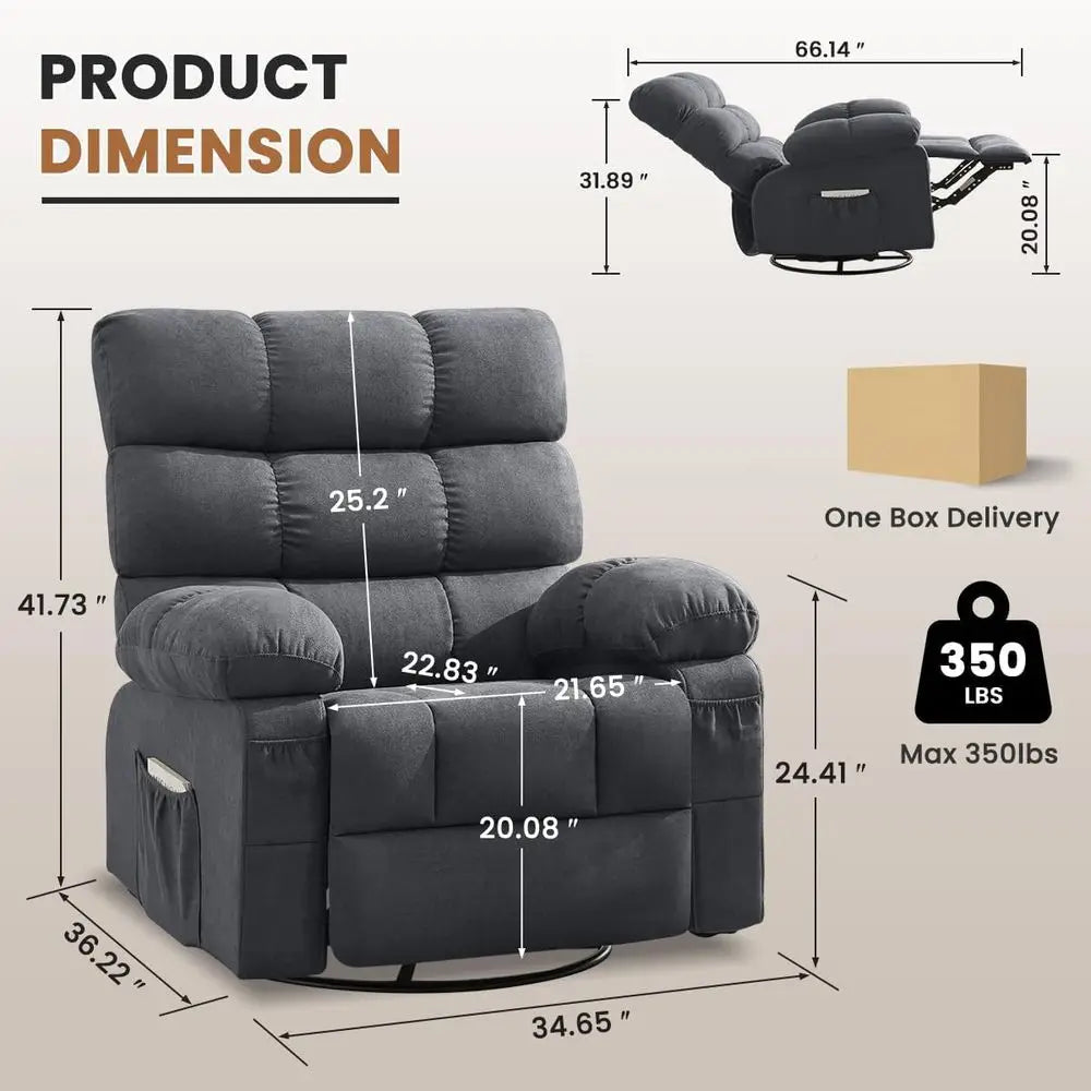 Swivel Rocker Recliner Chair or Adults, 360° Upholstered Manual Recliners or Small Spaces, Single Seat Glider Reclining Chair wi