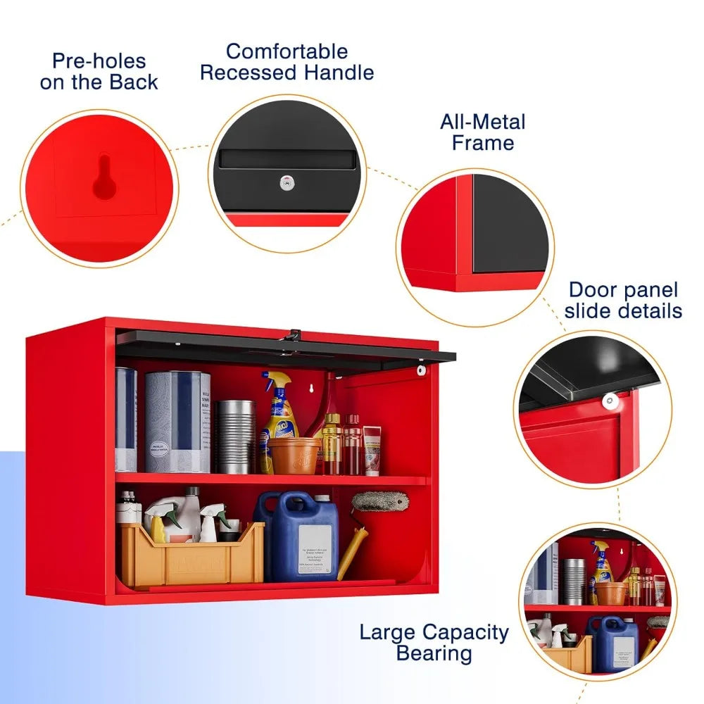 GELU Metal Garage Wall Cabinet With Doors And Shelves Storage