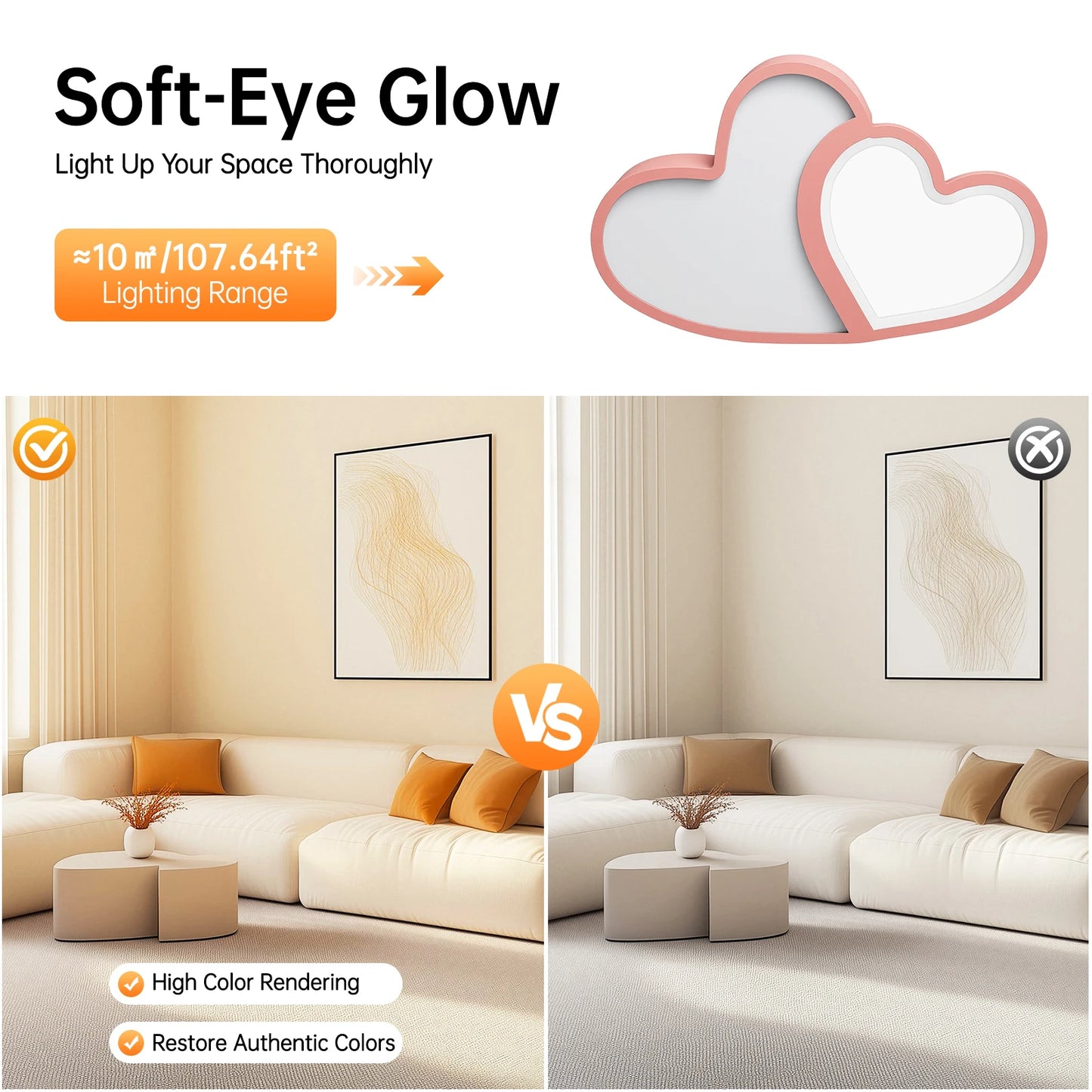 Heart Shaped LED Ceiling Light With Remote Dimmable Kids Room