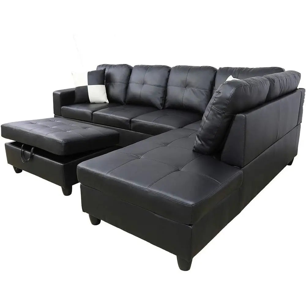 Living Room Sofa Set With L Shape Couch Ottoman Pillows