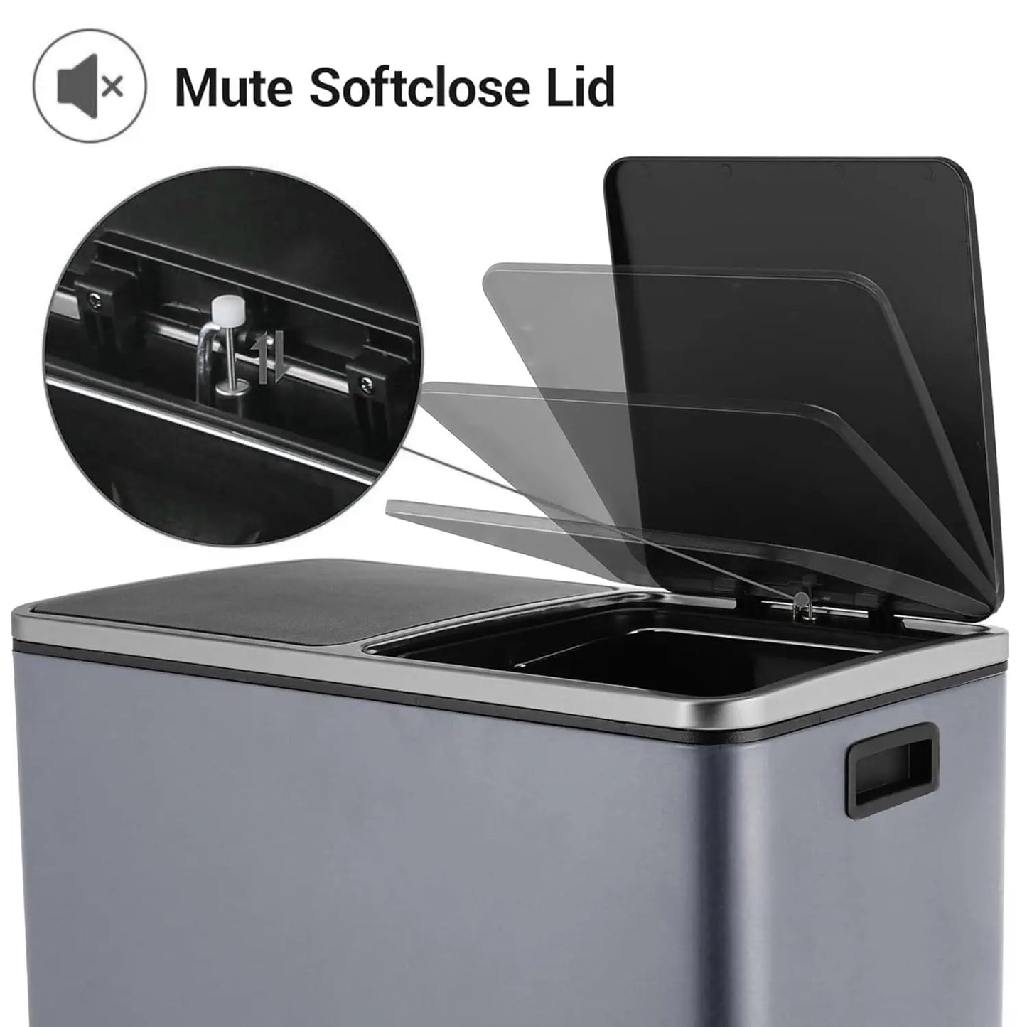 Stainless Steel Kitchen Trash Can Dual Recycling Bin With Soft Close Lid