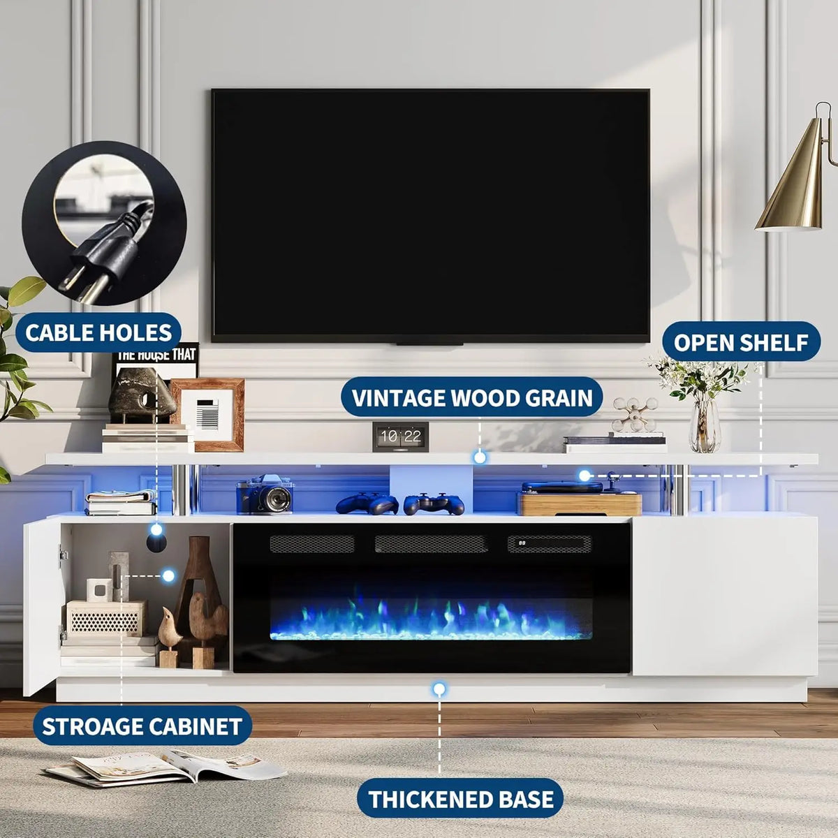 Adoolla Electric Fireplace TV Stand with Heater and LED Lights