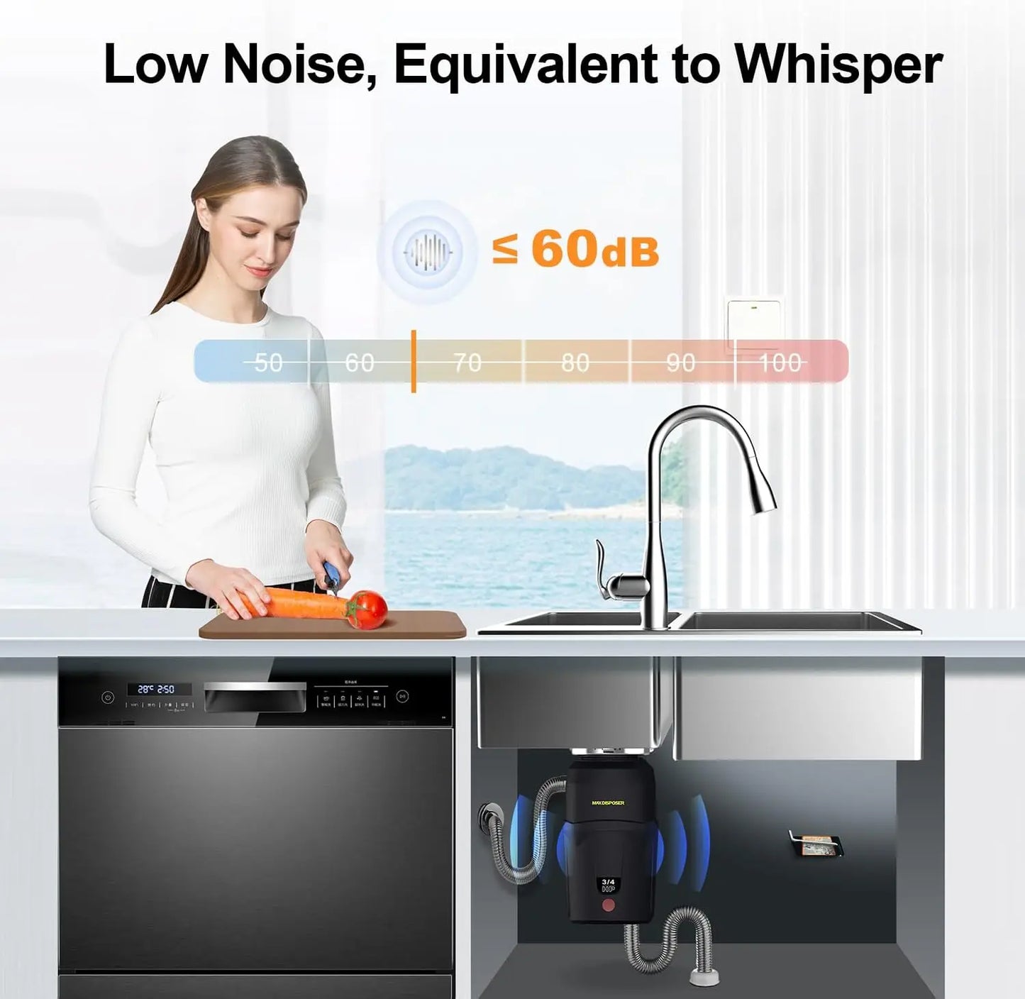 XMSJ 3/4 HP Garbage Disposal For Kitchen Sink Quiet With Power Cord