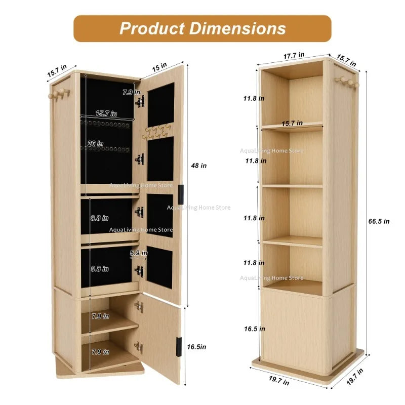 Rotating Jewelry Cabinet Full Length Mirror With Shelves And Storage