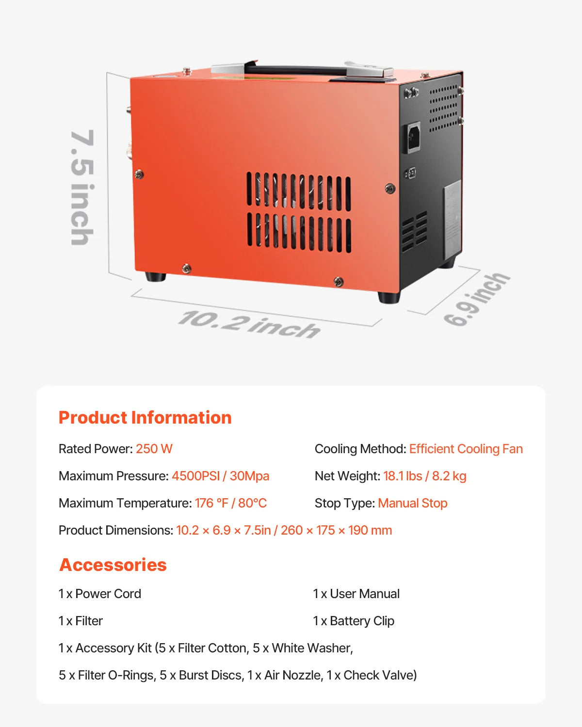 SucceBuy 4500 PSI Portable PCP Air Compressor With Cooling Fan