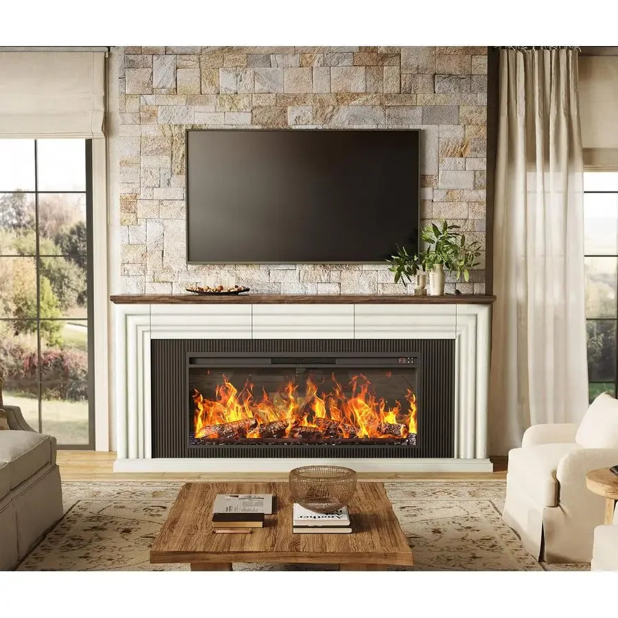 Electric Fireplace TV Stand Farmhouse Entertainment Center For Large TVs