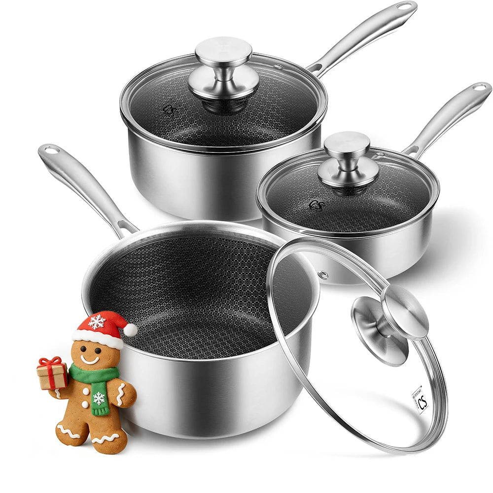 KOCH SYSTEME CS Hybrid Nonstick Tri Ply Stainless Saucepan Set