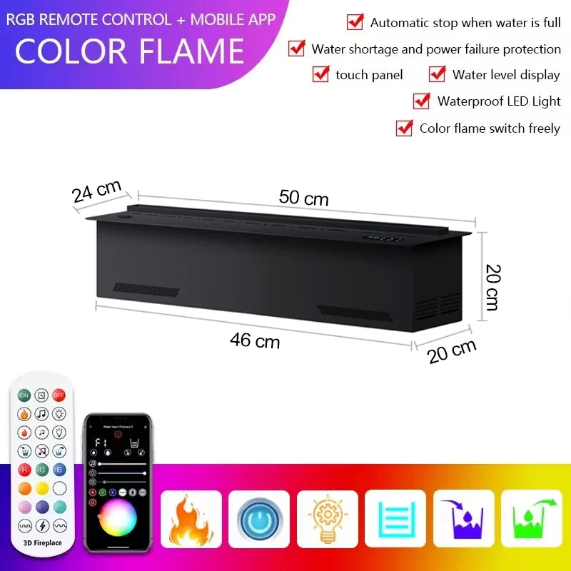 AFLYEVER Realistic 3D Multicolor Flame Electric Steam Fireplace with Tuya App