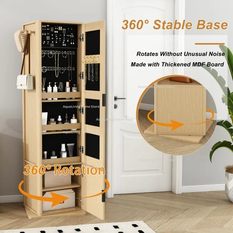 Rotating Jewelry Cabinet Full Length Mirror With Shelves And Storage