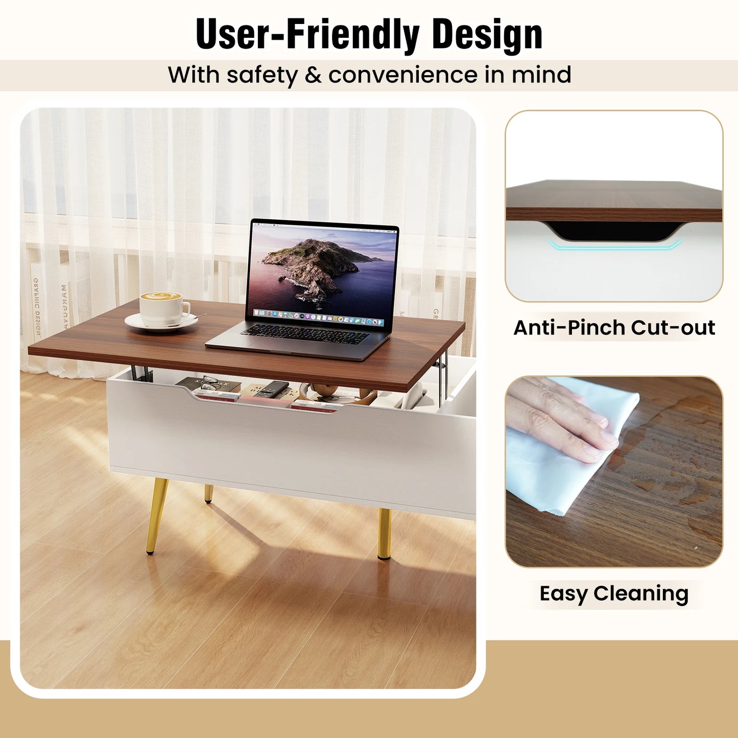 HOMASIS Lift Top Coffee Table With Hidden Compartments