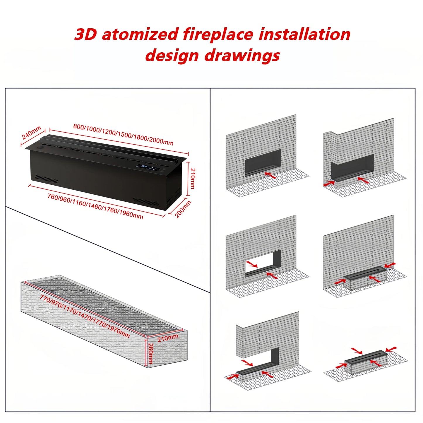 AFLYEVER Custom 3D Atomizing Fireplace Core TV Cabinet Humidifier
