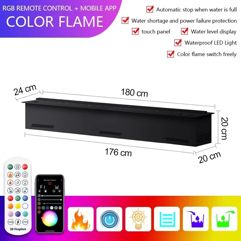 AFLYEVER Realistic 3D Multicolor Flame Electric Steam Fireplace with Tuya App