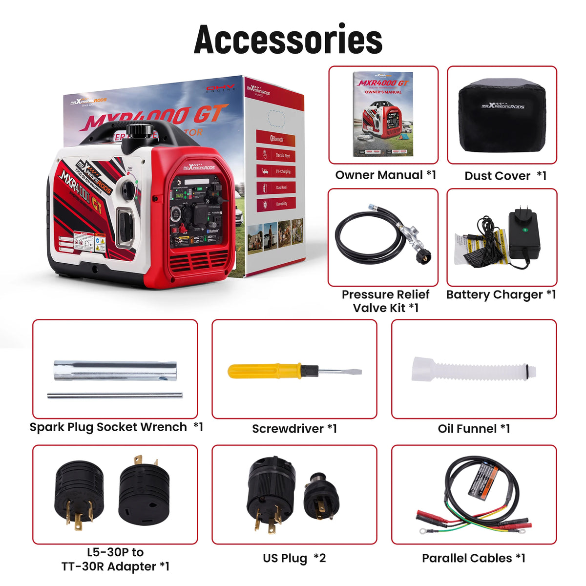 Maxpeedingrods Portable Dual Fuel 4KW Bluetooth Inverter Generator