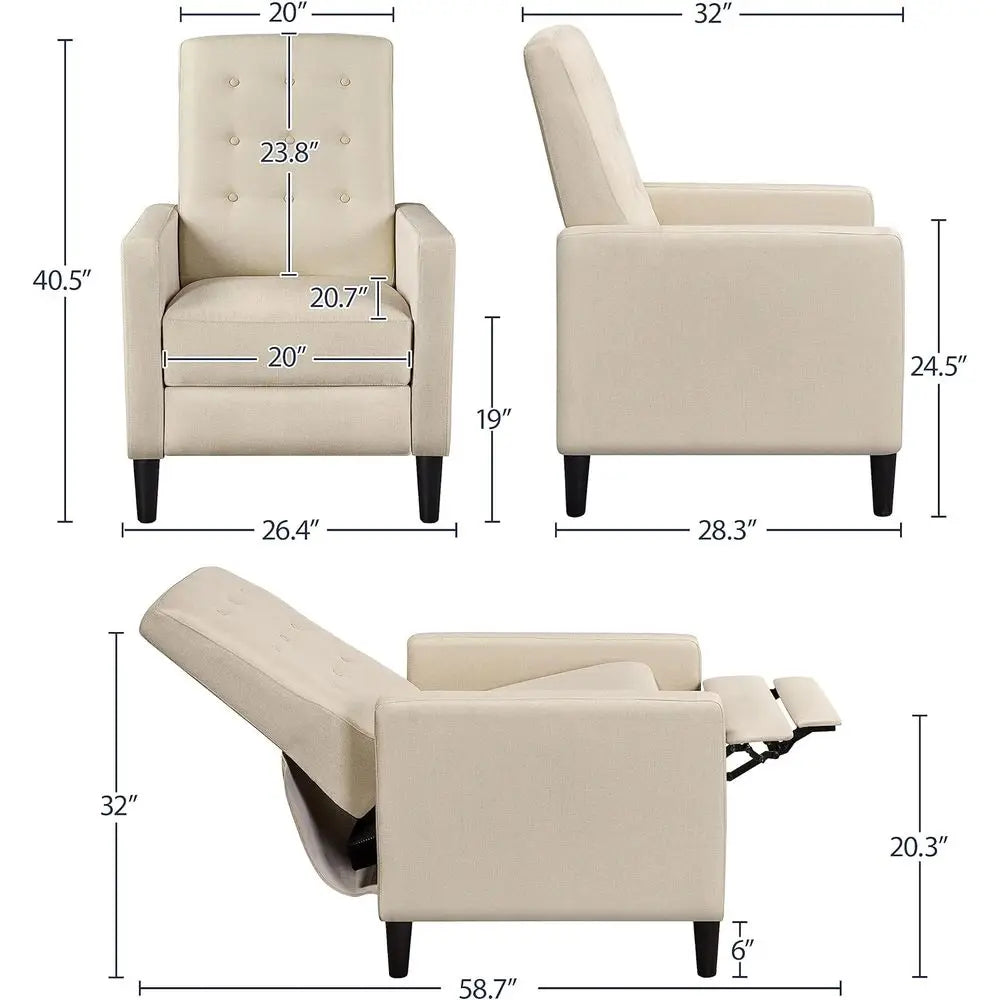 Fabric Recliner Chair With Adjustable Back And Footrest Sleeper Armchair