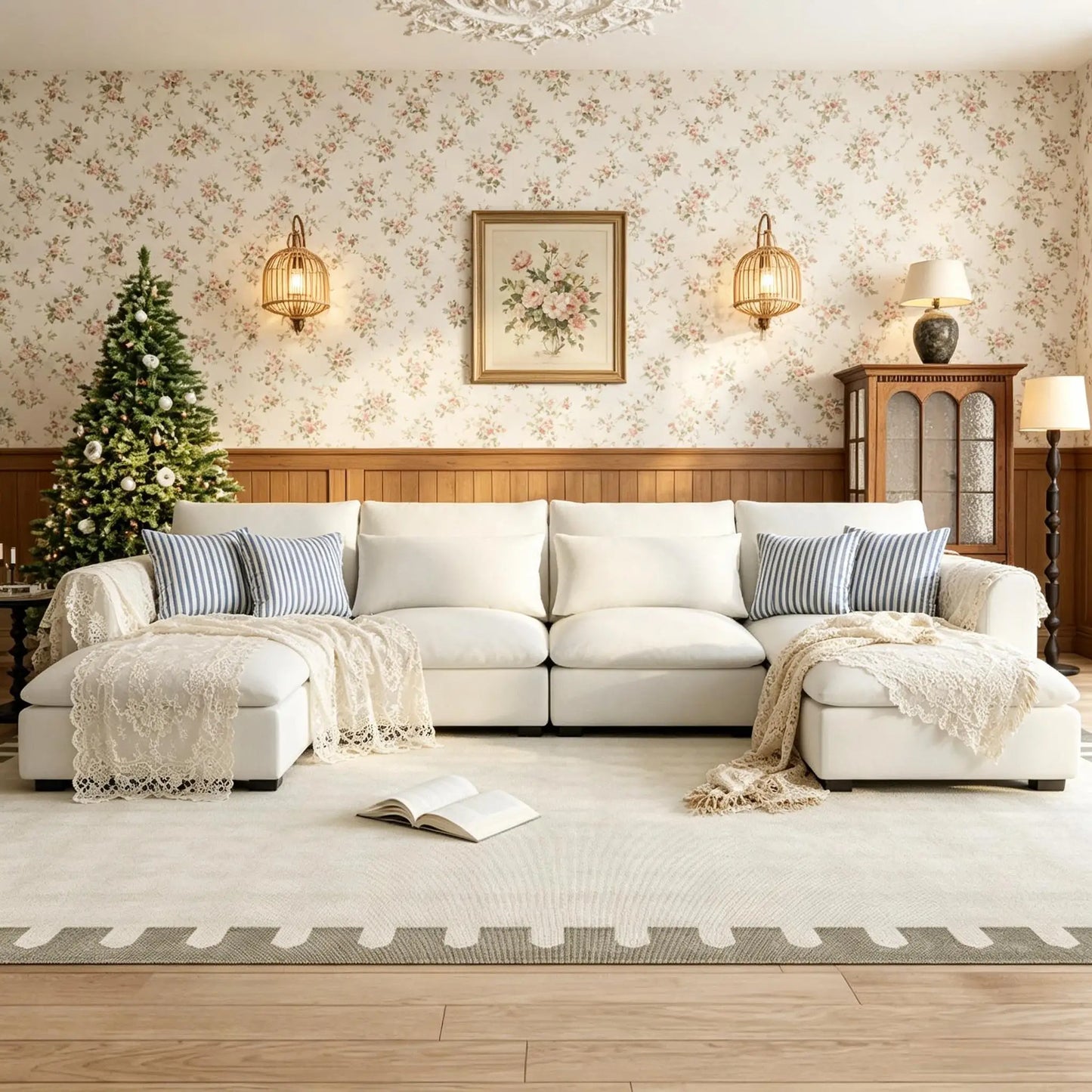 Modular U Shaped Corner Sofa Set With Two Ottomans For Living Room