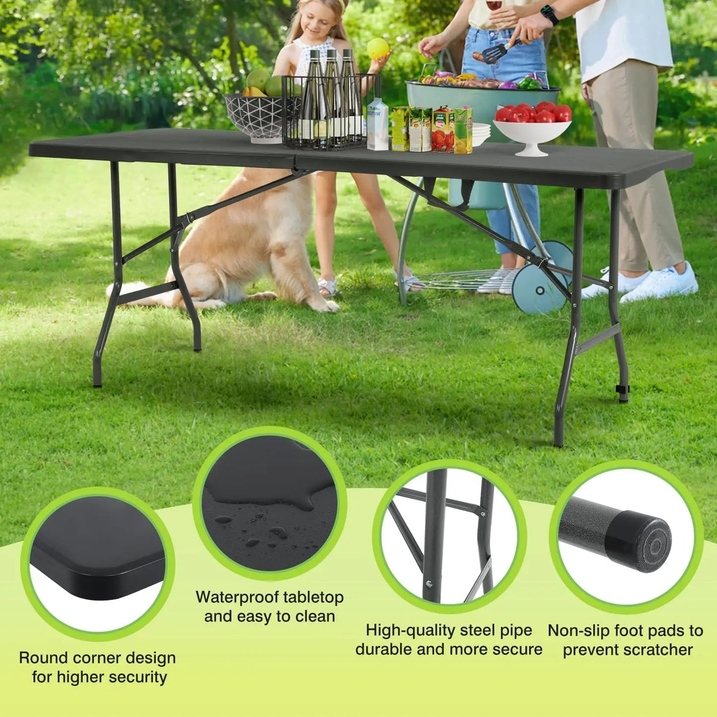XIUWO Folding Outdoor Camping Table Portable Plastic Square Dining