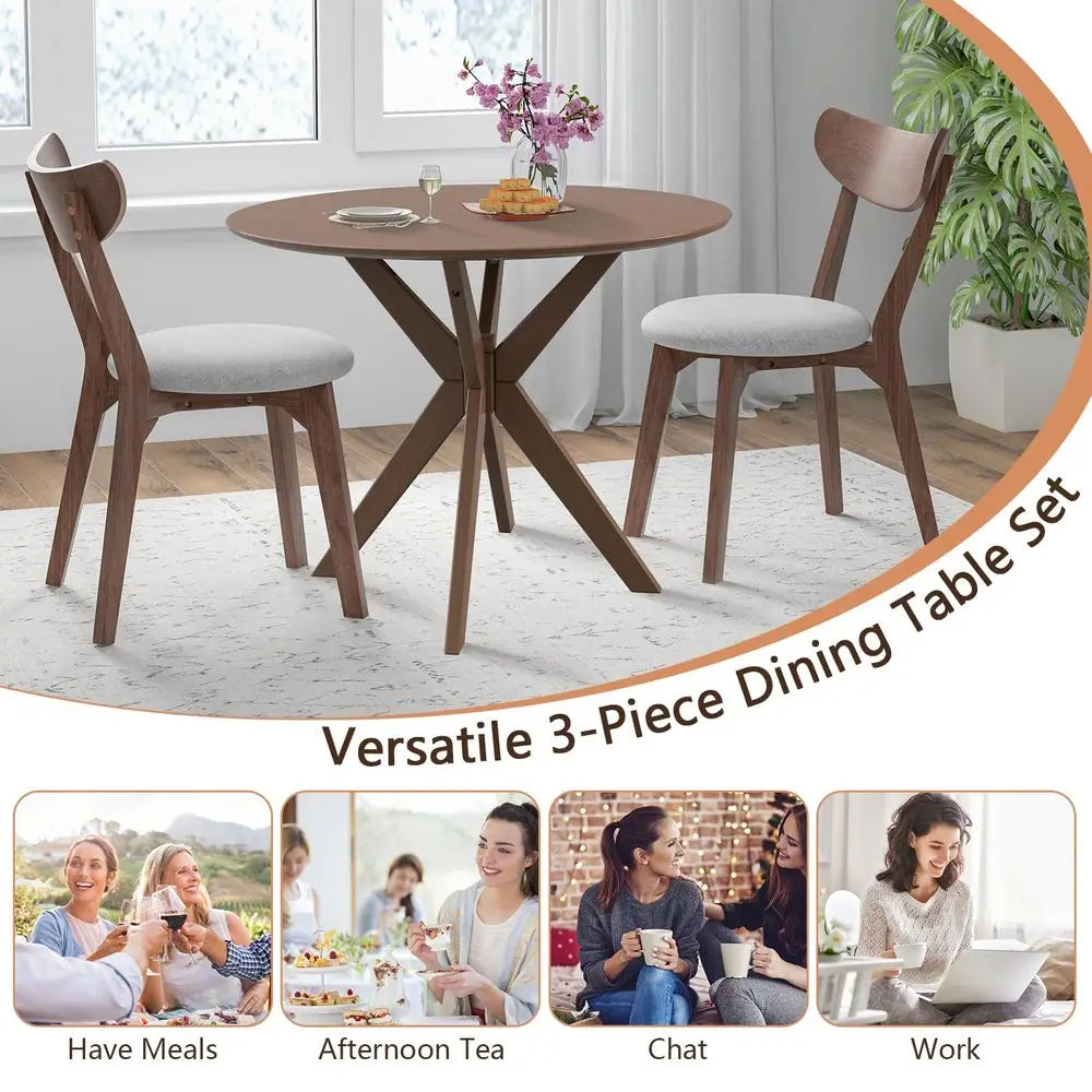 Mid Century Modern Round Wooden Dining Table Set For Two
