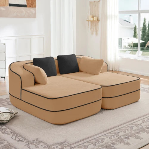 Fluffy Teddy Fabric Sleeper Sofa With Double Chaise Modern