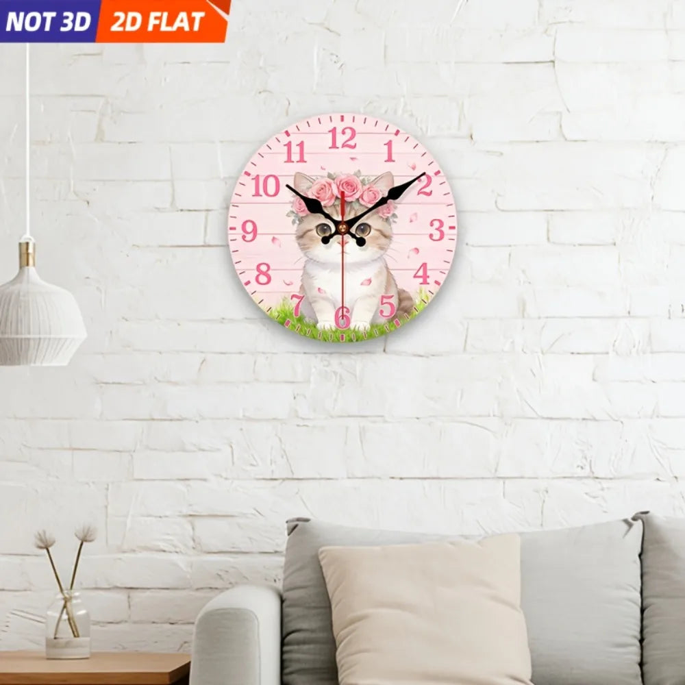 Livi Cat And Rose Wreath Wall Clock With Silent Operation