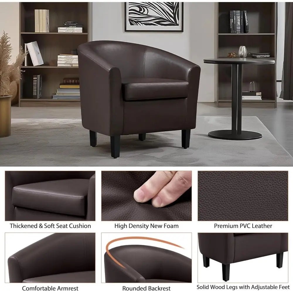 Faux Leather Barrel Accent Chairs Set of 2 Padded Seating